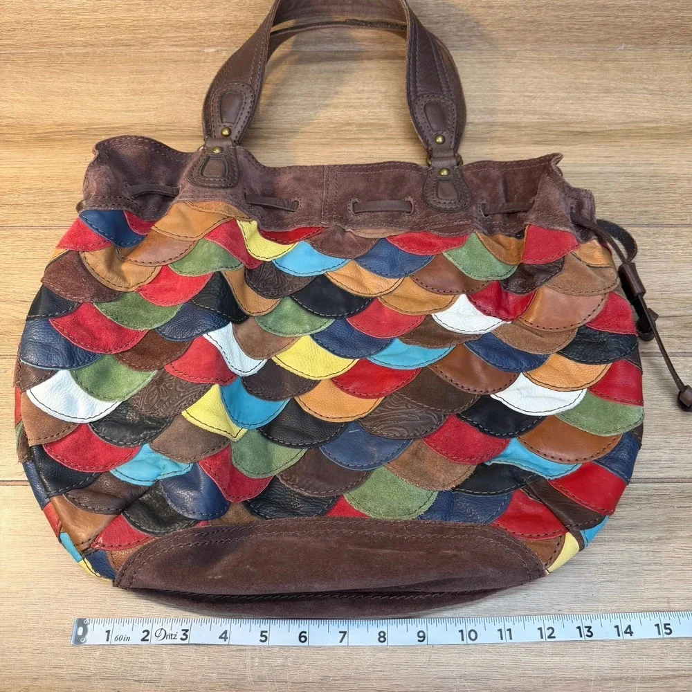 LUCKY BRAND Multicolor Suede Patchwork HOBO Shoulder Bag Purse boho Y2K Style